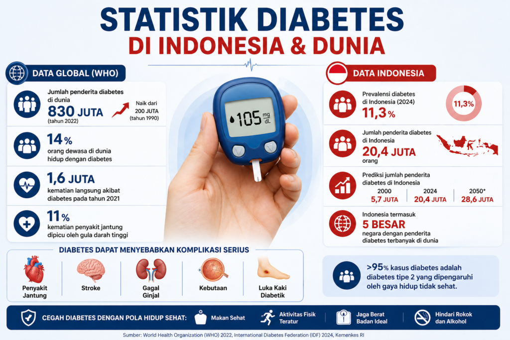 diabetes mencapai sekitar 11,3% dari total populasi dewasa, dengan jumlah penderita mencapai lebih dari 20 juta orang