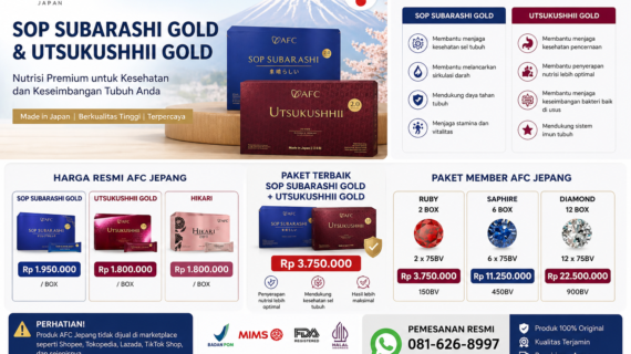 Harga SOP Subarashi dan Utsukushhii Gold Terbaru + Paket Terbaik AFC Jepang